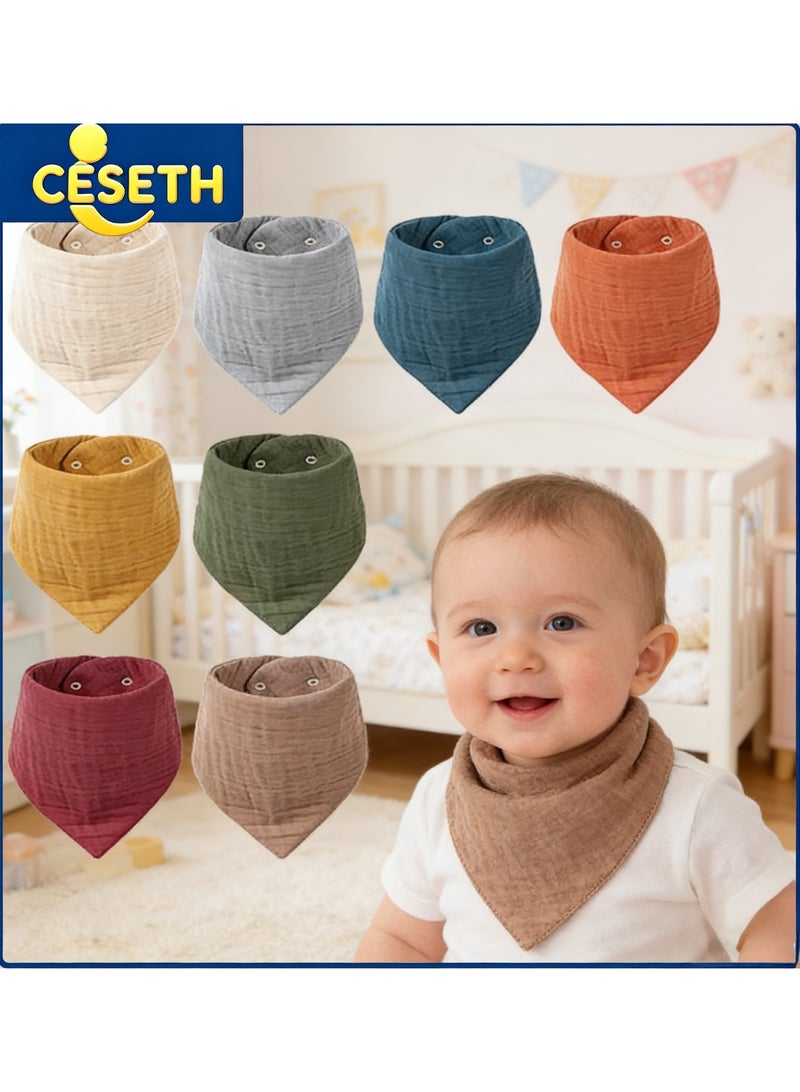 CESETH Cotton Baby Bib Cover, 8-Piece Set, Universal For Both Boys And Girls, Plain Color, Spill-Proof Bib With Adjustable Fasteners, Absorbent And Breathable Bib, Suitable For Newborns, Toddlers, Boys And Girls, Suitable For Use During Feeding And Teething. - Image 1