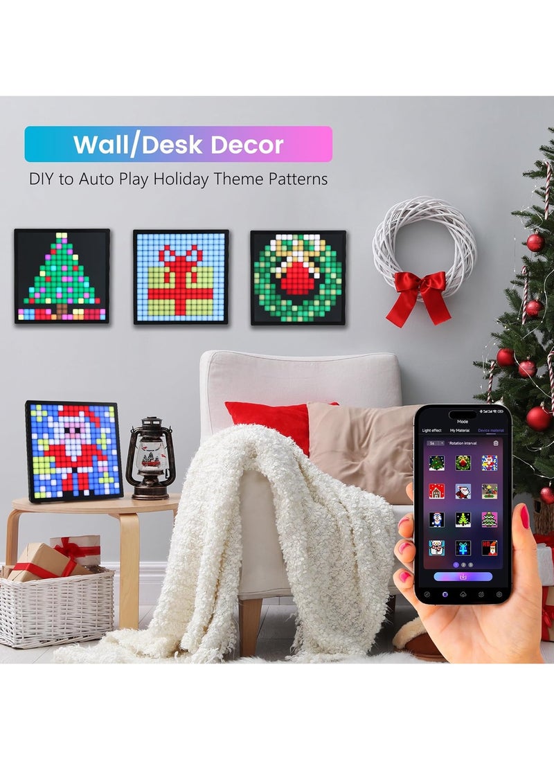 ماركة غير محددة - شاشة بكسل ذكية قابلة للبرمجة 16 × 16 LED بكسل إطار صورة فني للتحكم في التطبيق وساعة رقمية قابلة للتخصيص بنمط نص الرسوم المتحركة جدار مكتب جبل لغرفة الألعاب ديكور المنزل والمكتب - Image 1