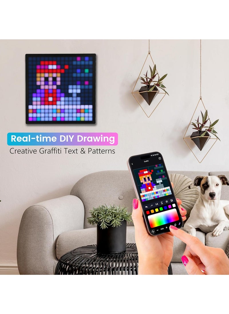 ماركة غير محددة - شاشة بكسل ذكية قابلة للبرمجة 16 × 16 LED بكسل إطار صورة فني للتحكم في التطبيق وساعة رقمية قابلة للتخصيص بنمط نص الرسوم المتحركة جدار مكتب جبل لغرفة الألعاب ديكور المنزل والمكتب - Image 1