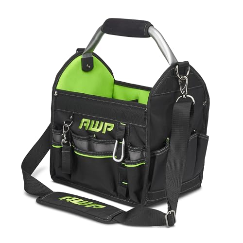AWP 12 Inch Pro Tool Tote with Rotating Handle for Easy Tool Access, Water-Resistant Construction, Black - Image 1