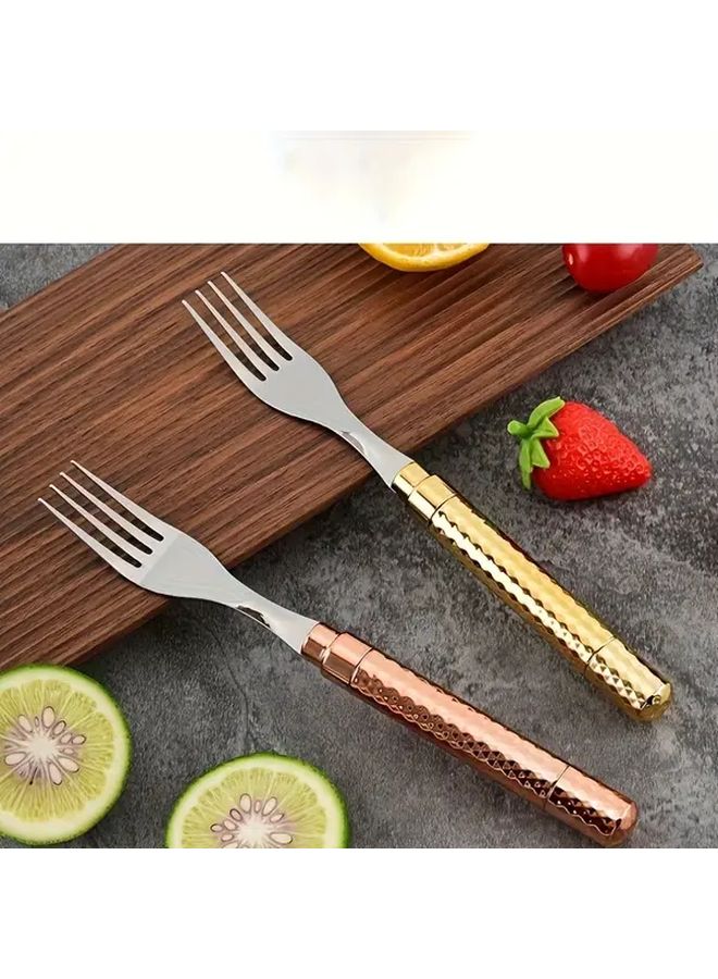 1 Pc Rose Golden Stainless Steel Fork With Anti Slip Metal Mirror Finish Handle For Home Restaurant Wedding Party Halloween Christmas Dining - Image 5