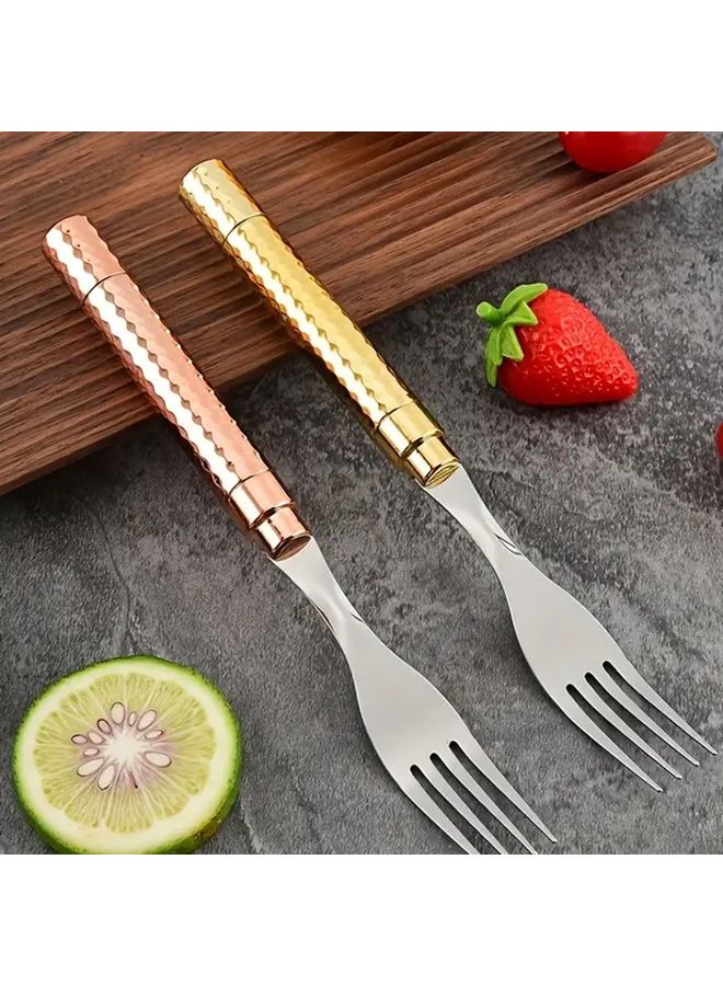1 Pc Rose Golden Stainless Steel Fork With Anti Slip Metal Mirror Finish Handle For Home Restaurant Wedding Party Halloween Christmas Dining - Image 4