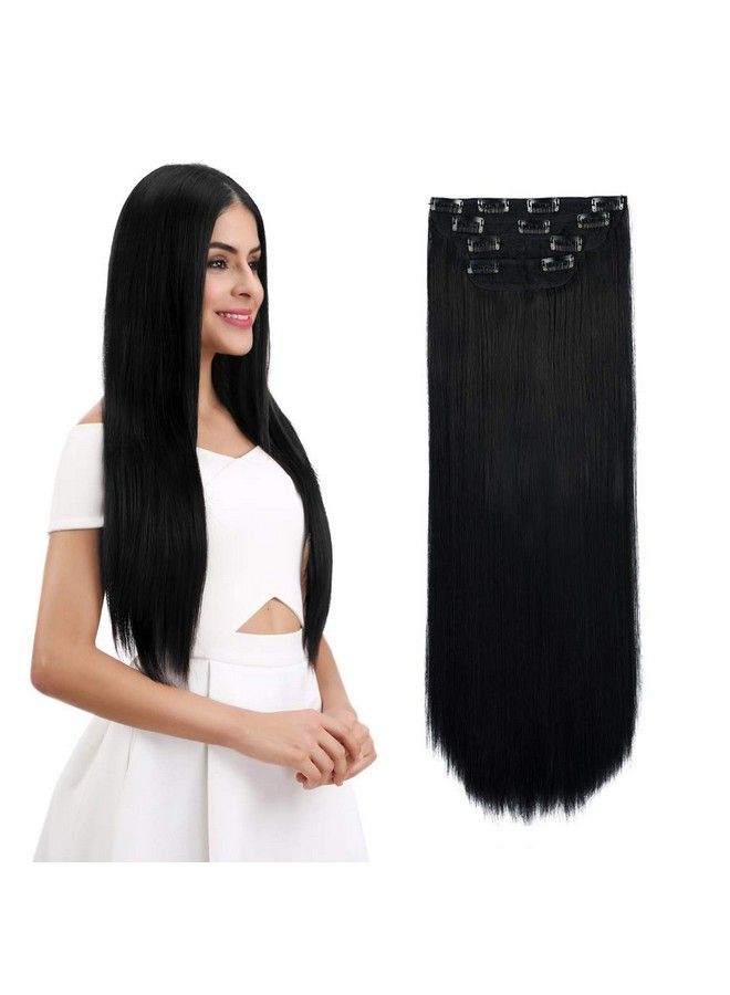 REECHO طقم وصلات شعر سميكة 4 قطع بطول 28 بوصة مستقيم سوبر طويل باللون الأسود الطبيعي - Image 1