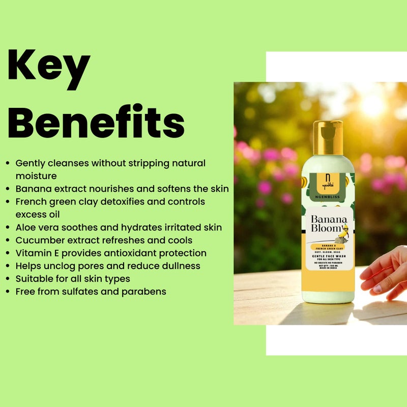 Ngenbliss Banana & French Green Clay Face Wash | Purifies, Soothes & Refreshes Skin | Vegan & Toxin-Free | 100ml - Image 2