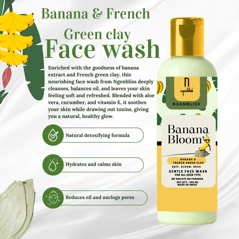 Ngenbliss Banana & French Green Clay Face Wash | Purifies, Soothes & Refreshes Skin | Vegan & Toxin-Free | 100ml - Image 4