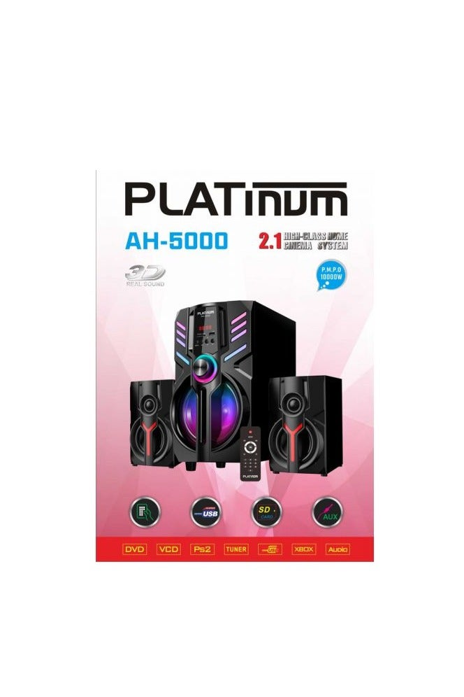 مكبر صوت بلوتوث 2*1 - أسود - إضاءة LED - 20 وات + 15 وات *2 - USB - بلوتوث - AUX - جهاز تحكم عن بعد