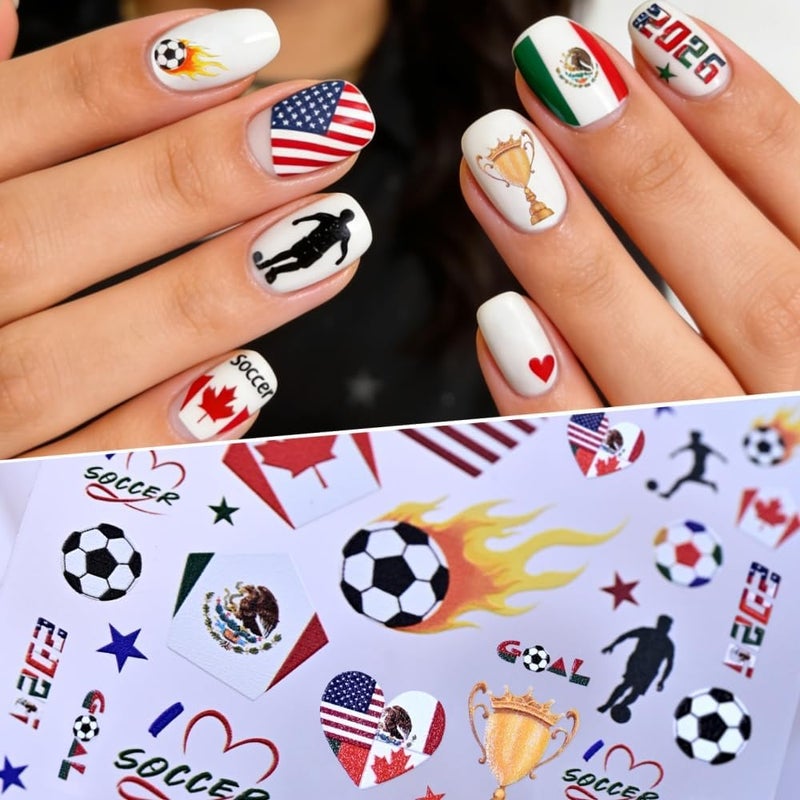ملصقات أظافر كأس العالم لكرة القدم والرياضة، تصاميم نجوم وأعلام الدول، مستلزمات لأظافر العطلات الصيفية، للنساء والفتيات، صفحة واحدة. - Image 4