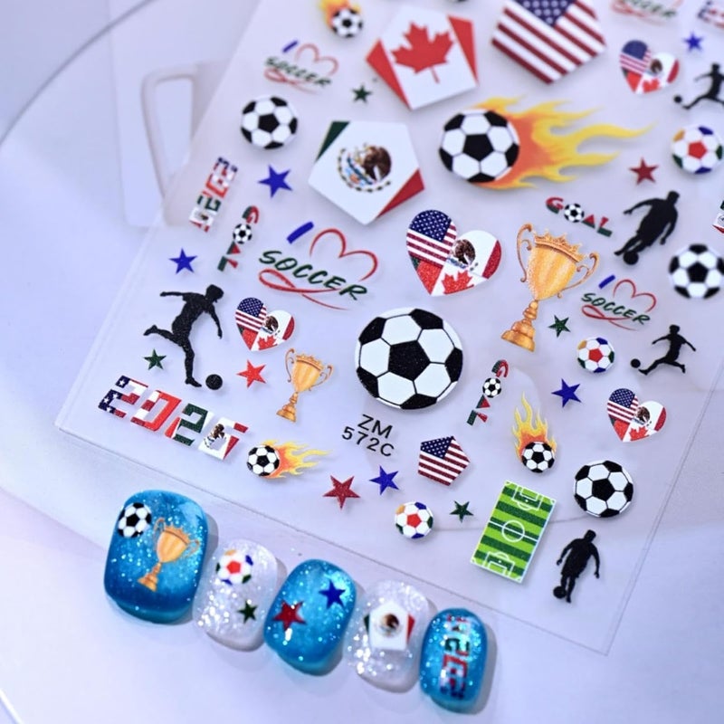 ملصقات أظافر كأس العالم لكرة القدم والرياضة، تصاميم نجوم وأعلام الدول، مستلزمات لأظافر العطلات الصيفية، للنساء والفتيات، صفحة واحدة. - Image 1