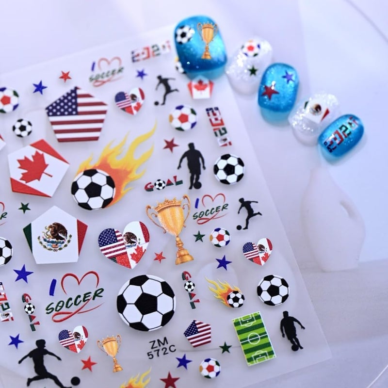 ملصقات أظافر كأس العالم لكرة القدم والرياضة، تصاميم نجوم وأعلام الدول، مستلزمات لأظافر العطلات الصيفية، للنساء والفتيات، صفحة واحدة. - Image 2