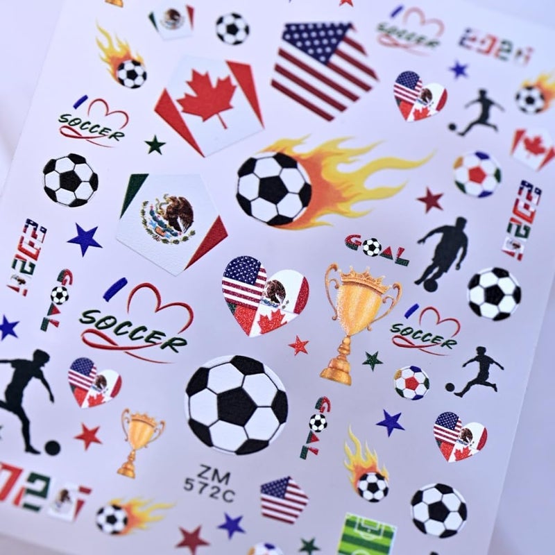 ملصقات أظافر كأس العالم لكرة القدم والرياضة، تصاميم نجوم وأعلام الدول، مستلزمات لأظافر العطلات الصيفية، للنساء والفتيات، صفحة واحدة. - Image 3