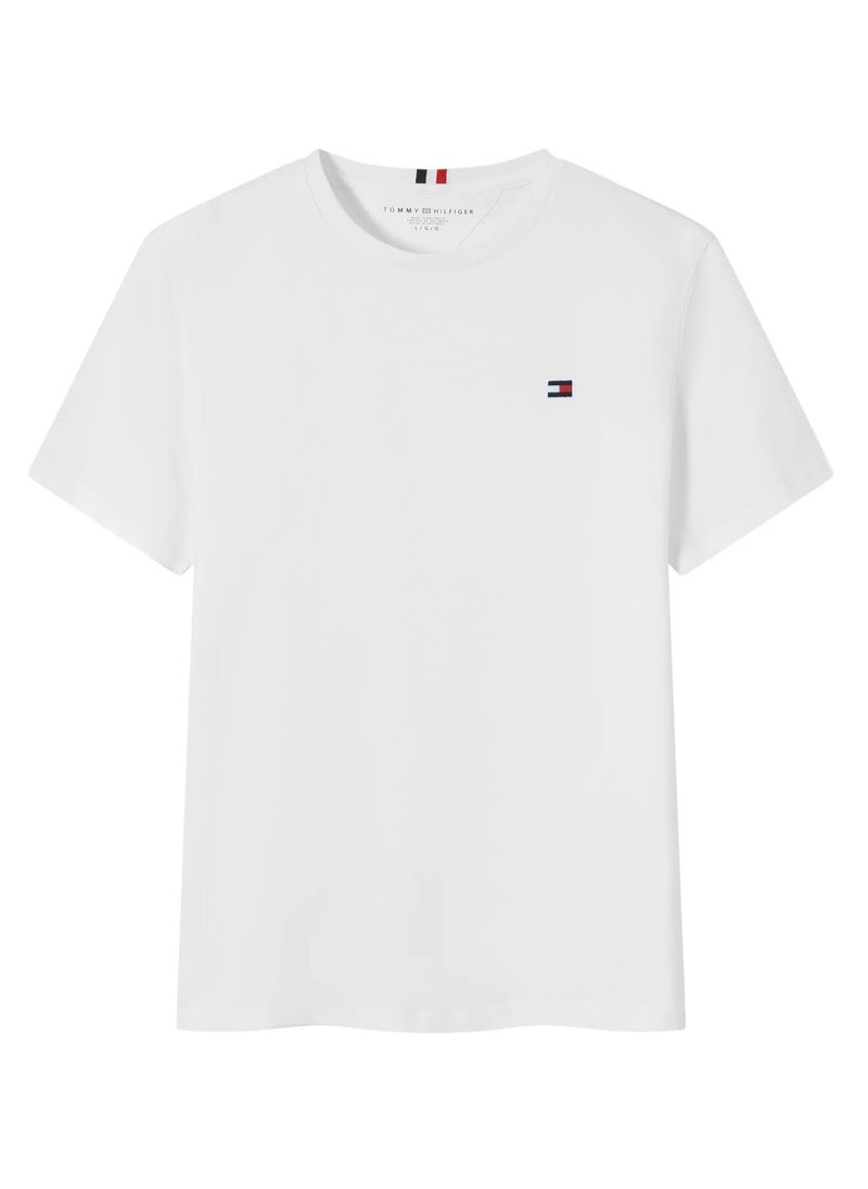 Tommy Girl - Solid Round Collar T-shirt with Short Sleeves White - Image 1