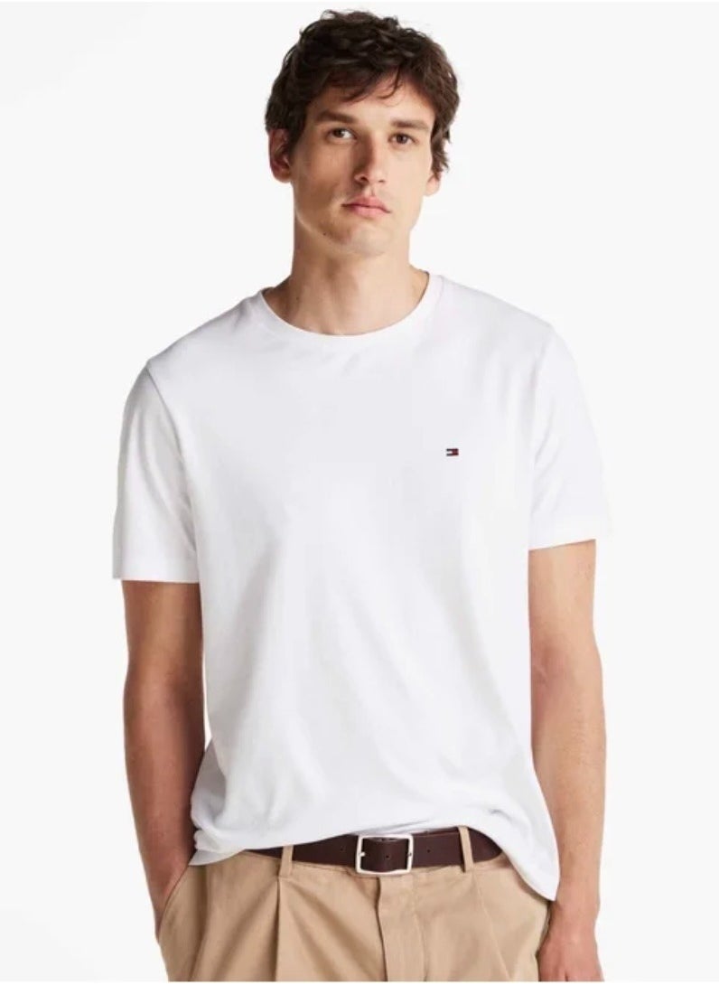 Tommy Girl - Solid Round Collar T-shirt with Short Sleeves White - Image 1