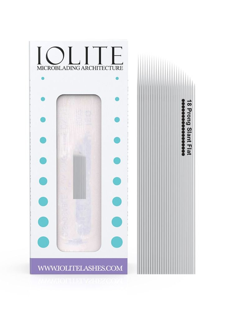 IOLITE Microblading needles 18 Prong Slant Flat Needle spmu needles size 25mm one time use disposable blade Sterile packaged 12pcs - Image 1