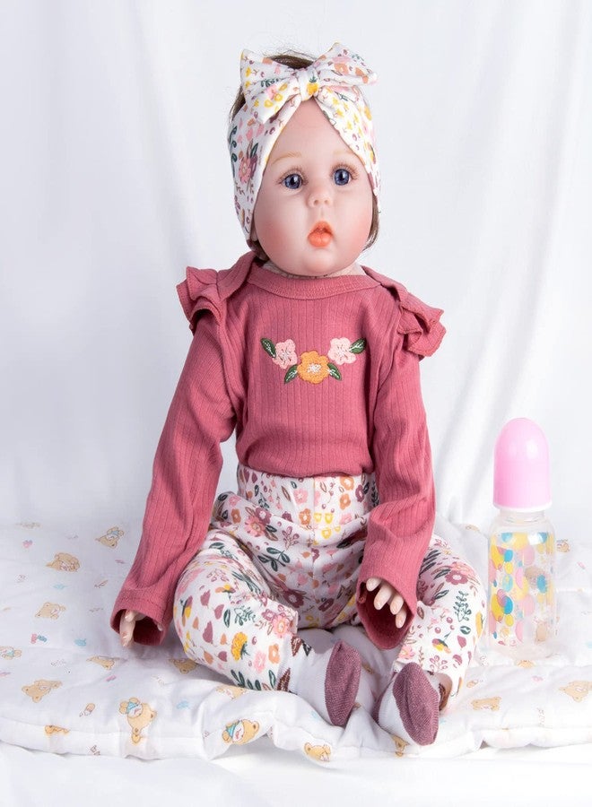 Pedolltree Reborn Baby Dolls Clothes 22 inch Outfit Accessories Flower 4pcs Set for 17-22 Inch Reborn Doll Newborn Girl - Image 3
