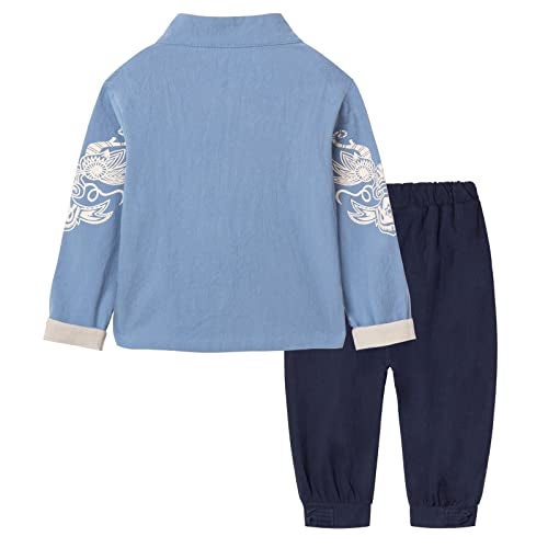 Mud Kingdom Tang Suit for Little Boys Traditional Chinese Style Blue Size 5 - Image 3