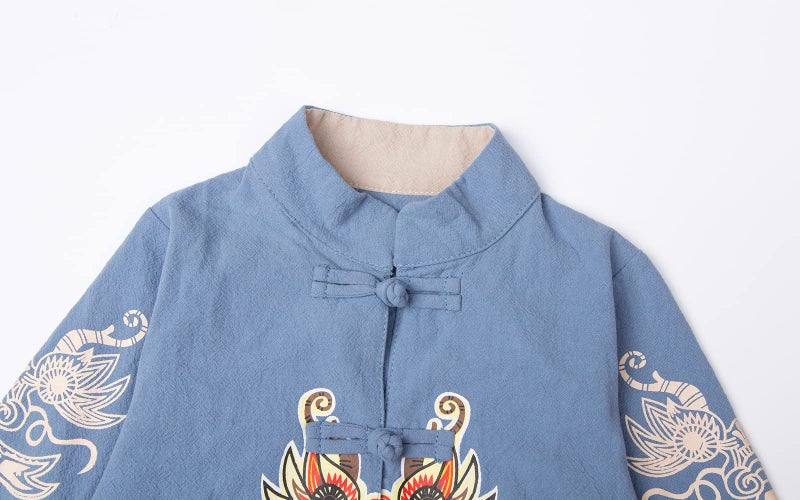 Mud Kingdom Tang Suit for Little Boys Traditional Chinese Style Blue Size 5 - Image 4