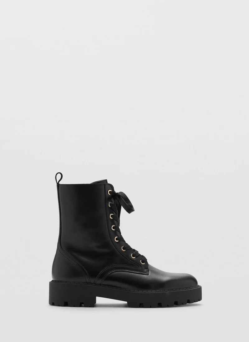 MANGO Casual Lace-Up Leather Boots