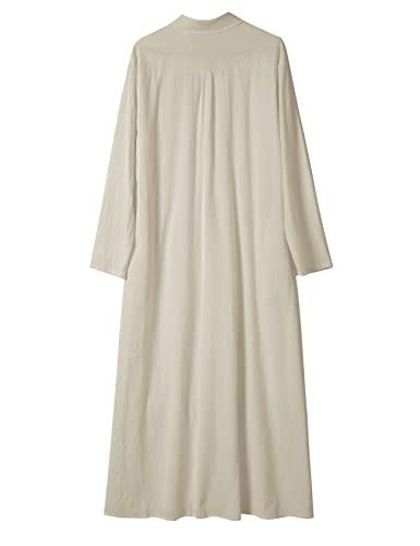 Ladyful Women's Button Down Cotton Linen Shirt Dress Long Sleeve Maxi Shirtdress Beach Summer Dress Pockets Beige - Image 5