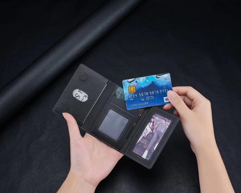 ClickCase محفظة ثلاثية الطي مع مغناطيس ماغسيف، محفظة بسيطة مع حامل، محفظة إغلاق مغناطيسي لهواتف آيفون 16/15/14/13/12، حامل بطاقات، ملحقات ماغسيف، جلد نباتي (رمادي) - Image 2