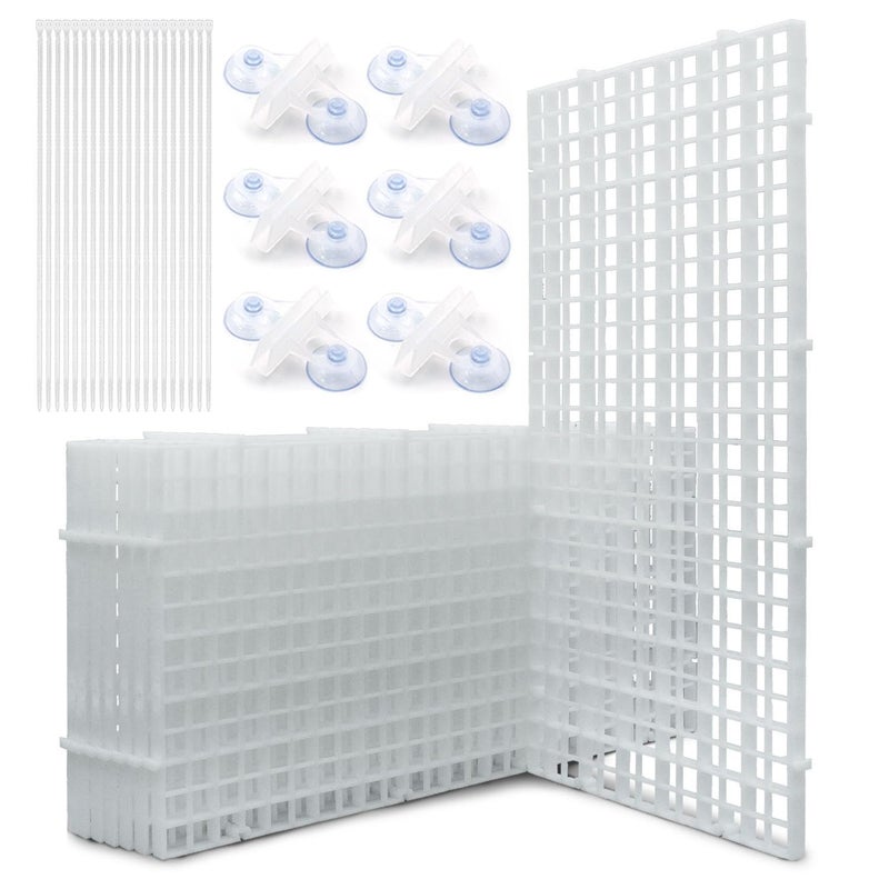 LINLAN Aquarium Fish Tank Dividers Set, 8 Pcs Aquarium Grid Plastic with 6 Pcs Sucker Clips and 20 Pcs Cable Ties, Egg Crate for Fish Isolation (White-15X30cm) - Image 1