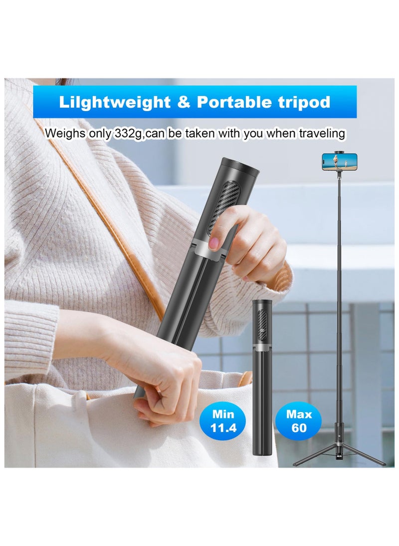 SYOSI - Tripod, Cell Phone Selfie Stick, 60 Inch Lightweight All-in-1 Stand with Integrated Wireless Remote, Lightweight and Portable, Extendable Tripod for 4-7 Inch Phone for Selfie/Live Stream/Vlog Black - Image 1