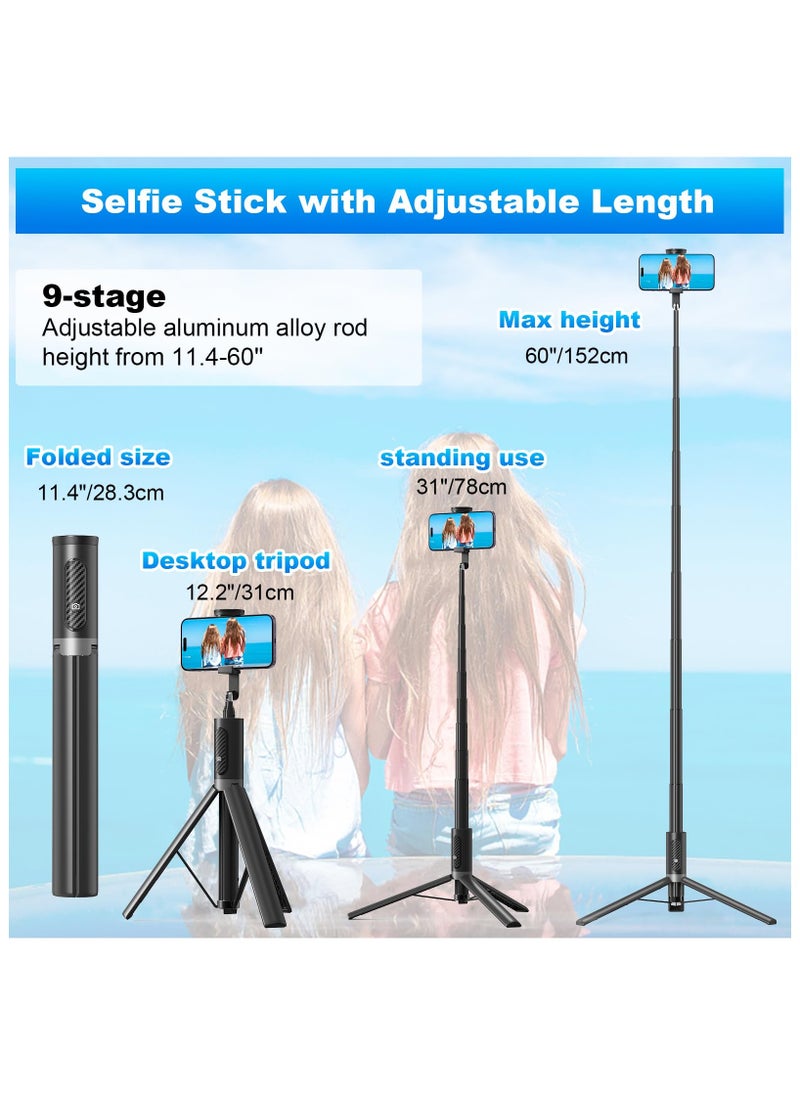 SYOSI - Tripod, Cell Phone Selfie Stick, 60 Inch Lightweight All-in-1 Stand with Integrated Wireless Remote, Lightweight and Portable, Extendable Tripod for 4-7 Inch Phone for Selfie/Live Stream/Vlog Black - Image 1