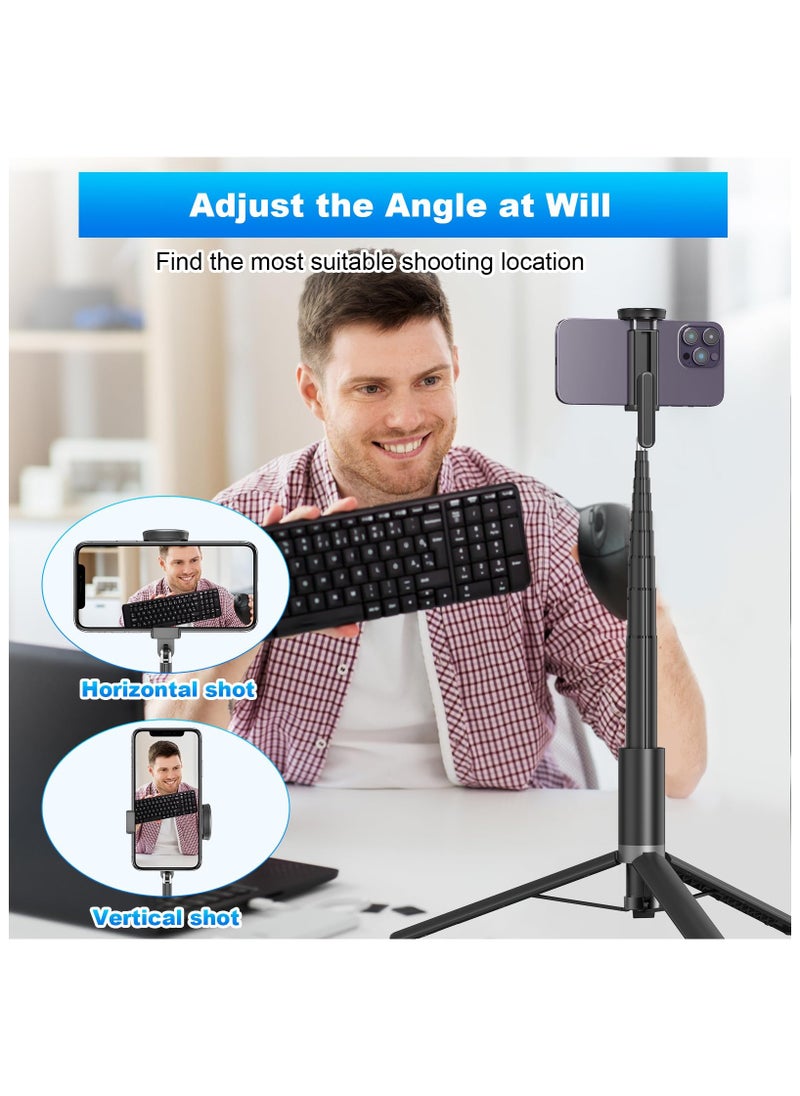 SYOSI - Tripod, Cell Phone Selfie Stick, 60 Inch Lightweight All-in-1 Stand with Integrated Wireless Remote, Lightweight and Portable, Extendable Tripod for 4-7 Inch Phone for Selfie/Live Stream/Vlog Black - Image 1