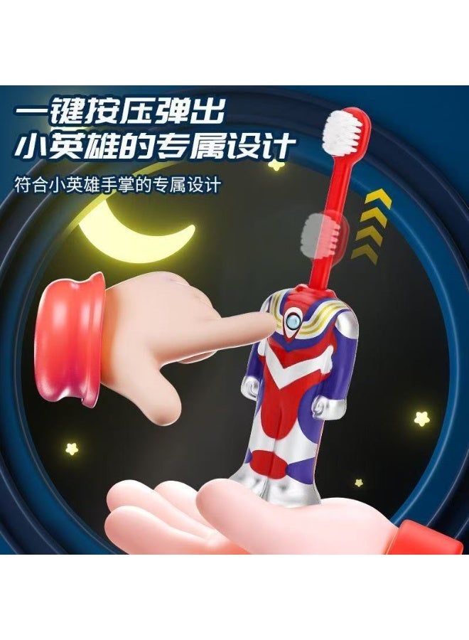 Miamia Ultraman toothbrush children's toothbrush 0-3 years old soft bristle toothbrush baby brushing training telescopic storage transformation Tiga  - Image 4
