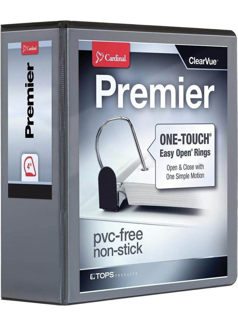 Cardinal Cardinal 3 Ring Binder, Binders for School and Office, Durable 4 Inch Premier Easy Open Binder, ONE-Touch Locking Slant-D Rings, 880-Sheet Capacity, ClearVue Cover, PVC-Free, Black (10341)  - Image 1