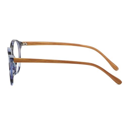 Gleyemor Blue Light Glasses for Men Women, Vintage Round Bluelight Blocking Computer Screen Protection Glasses (Blue Tortoise Frame & Wood-grain Leg) - Image 4