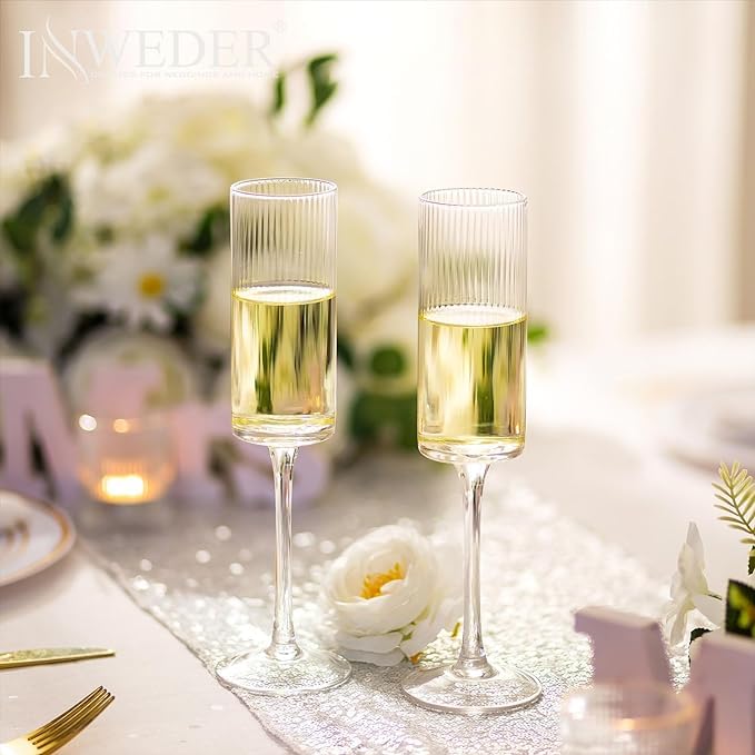 bellemax Champagne Flutes Wine Glasses 250 ml, Set of 6 Long Wine, Burgundy Clear Glasses with Stem for Wedding Anniversary, Birthday, Gift - Image 5