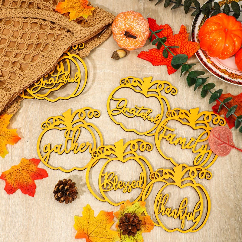 Jetec 40 Pieces Thanksgiving Cutout Letter Sign Pumpkin Dinner Plates Decor Thankful Blessed Grateful Inspirational Letter Cutouts Place Cards Settings for Party Tabletop Plate Decor (Gold) - Image 4