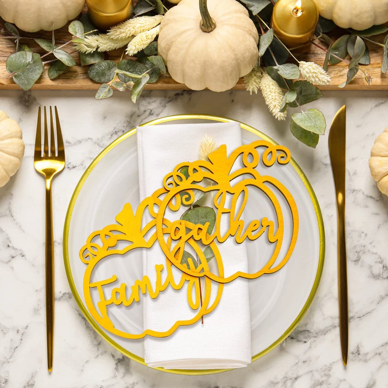 Jetec 40 Pieces Thanksgiving Cutout Letter Sign Pumpkin Dinner Plates Decor Thankful Blessed Grateful Inspirational Letter Cutouts Place Cards Settings for Party Tabletop Plate Decor (Gold) - Image 3