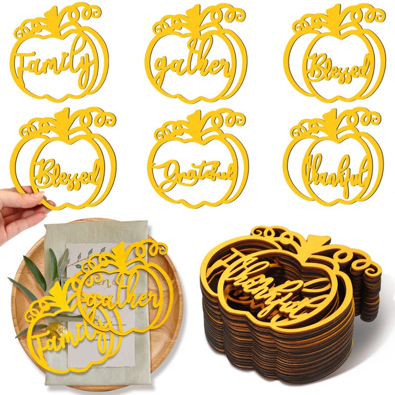 Jetec 40 Pieces Thanksgiving Cutout Letter Sign Pumpkin Dinner Plates Decor Thankful Blessed Grateful Inspirational Letter Cutouts Place Cards Settings for Party Tabletop Plate Decor (Gold) - Image 1