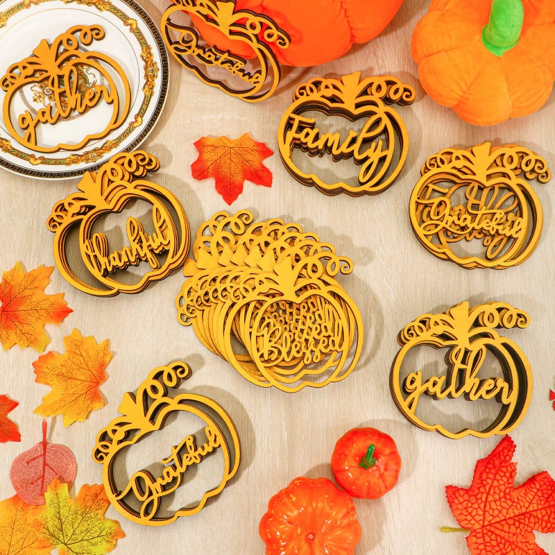 Jetec 40 Pieces Thanksgiving Cutout Letter Sign Pumpkin Dinner Plates Decor Thankful Blessed Grateful Inspirational Letter Cutouts Place Cards Settings for Party Tabletop Plate Decor (Gold) - Image 5