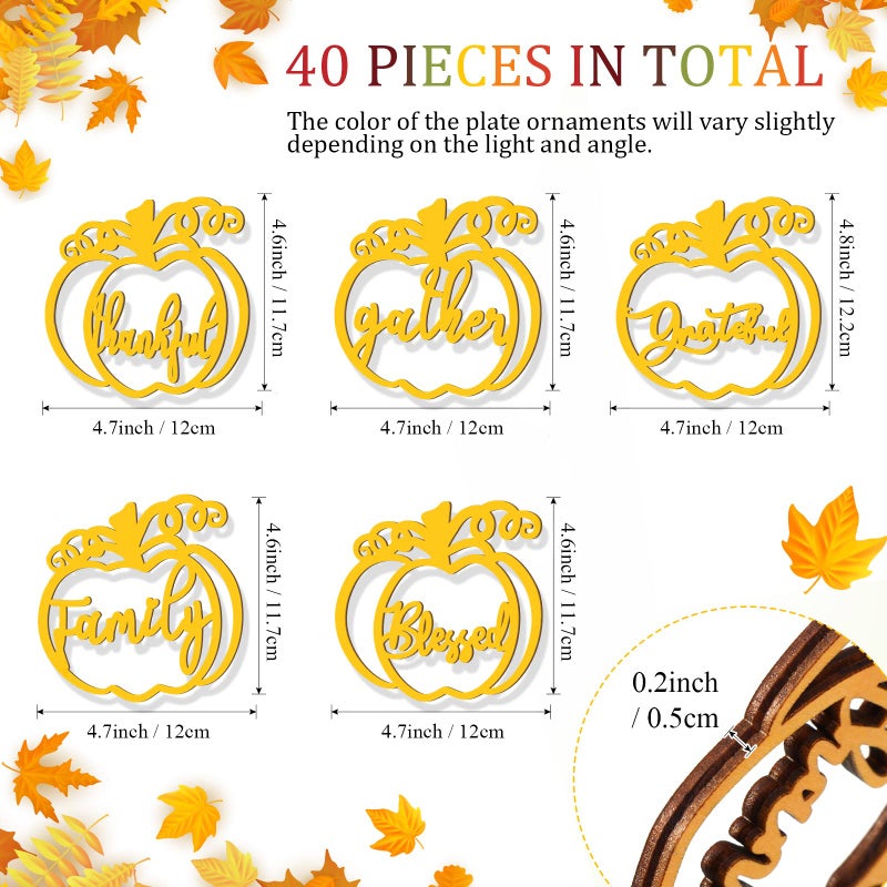 Jetec 40 Pieces Thanksgiving Cutout Letter Sign Pumpkin Dinner Plates Decor Thankful Blessed Grateful Inspirational Letter Cutouts Place Cards Settings for Party Tabletop Plate Decor (Gold) - Image 2