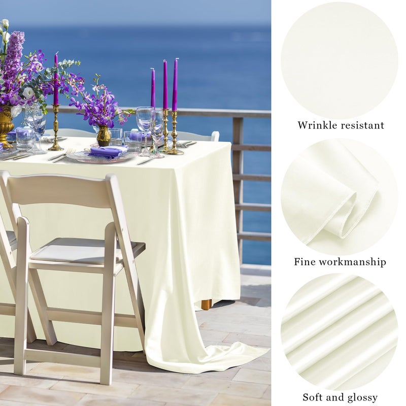 TURSTIN 1 Pack Ivory Satin Tablecloth 102 x 58 Inch Overlay Satin Table Cover Rectangle Bright Silk Tablecloth Smooth Fabric Table Decoration for Wedding Banquet Party Events - Image 3