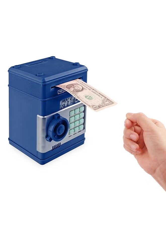 A small electronic piggy bank for storing coins and bills, with a unique and stylish design and excellent quality. For children. Blue color. - Image 1