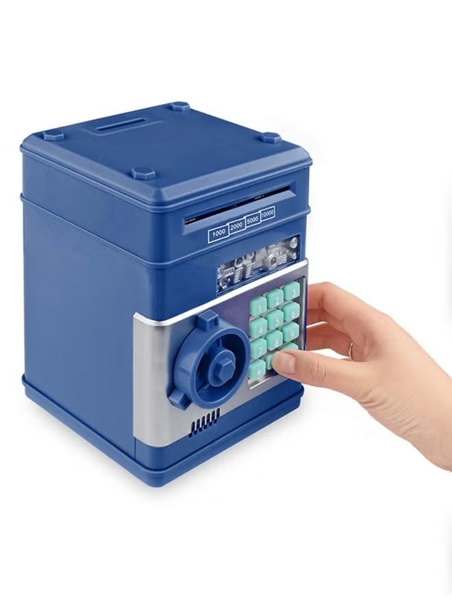 A small electronic piggy bank for storing coins and bills, with a unique and stylish design and excellent quality. For children. Blue color. - Image 2