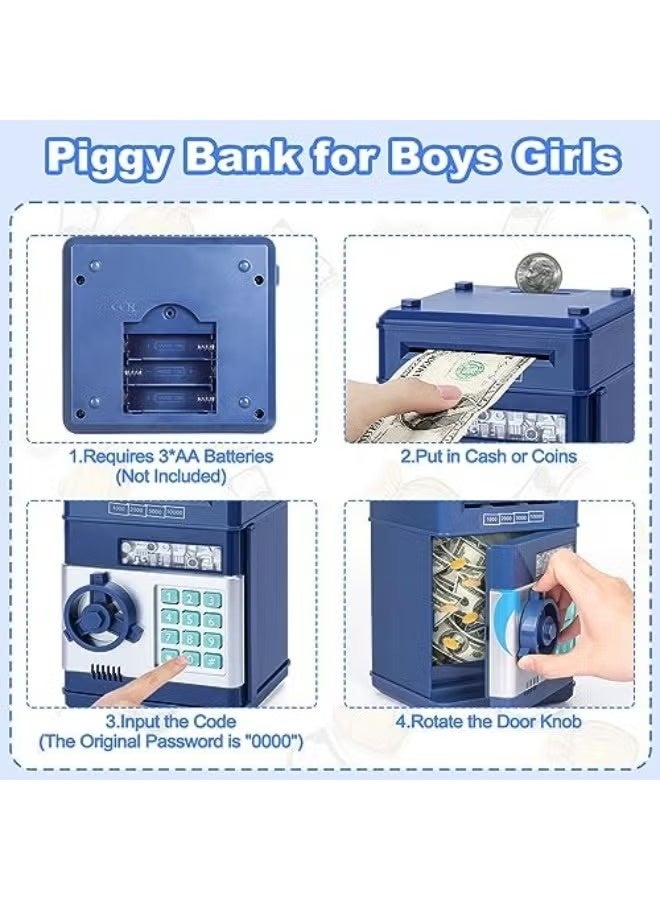 A small electronic piggy bank for storing coins and bills, with a unique and stylish design and excellent quality. For children. Blue color. - Image 5