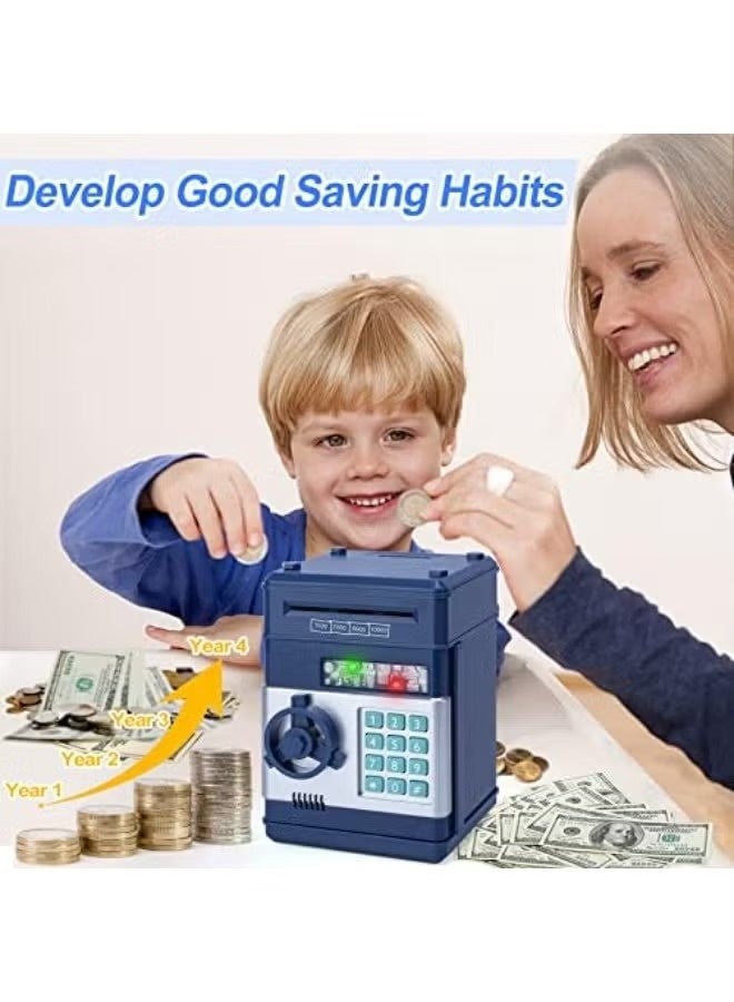 A small electronic piggy bank for storing coins and bills, with a unique and stylish design and excellent quality. For children. Blue color. - Image 3