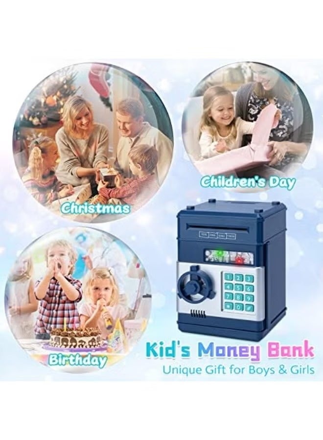 A small electronic piggy bank for storing coins and bills, with a unique and stylish design and excellent quality. For children. Blue color. - Image 4