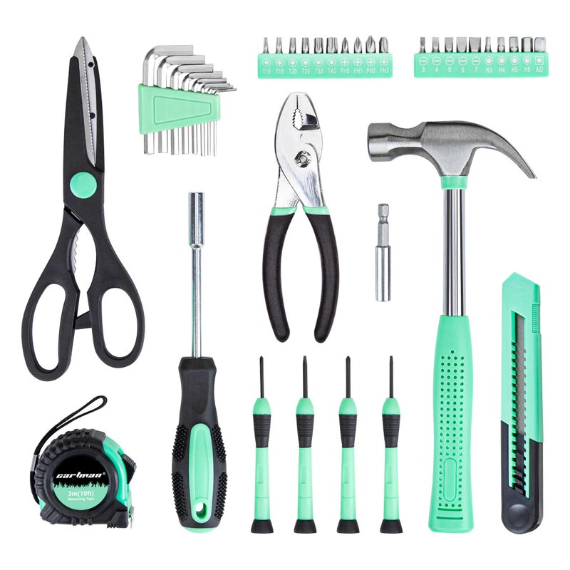 CARTMAN 39-Piece Home Tool Set Kit, Essential Household Hand Tools with Plastic Storage Case, Green - Image 2