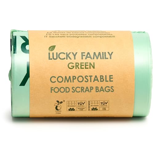 INNOTAK Lucky Family Green Compost Bags for Kitchen Countertop Bin -1.3 gallon trash bags to 1.6 Gallon trash bags - 100% Compostable Trash Bags for Food Waste, Organic Biodegradable Bags - Image 1