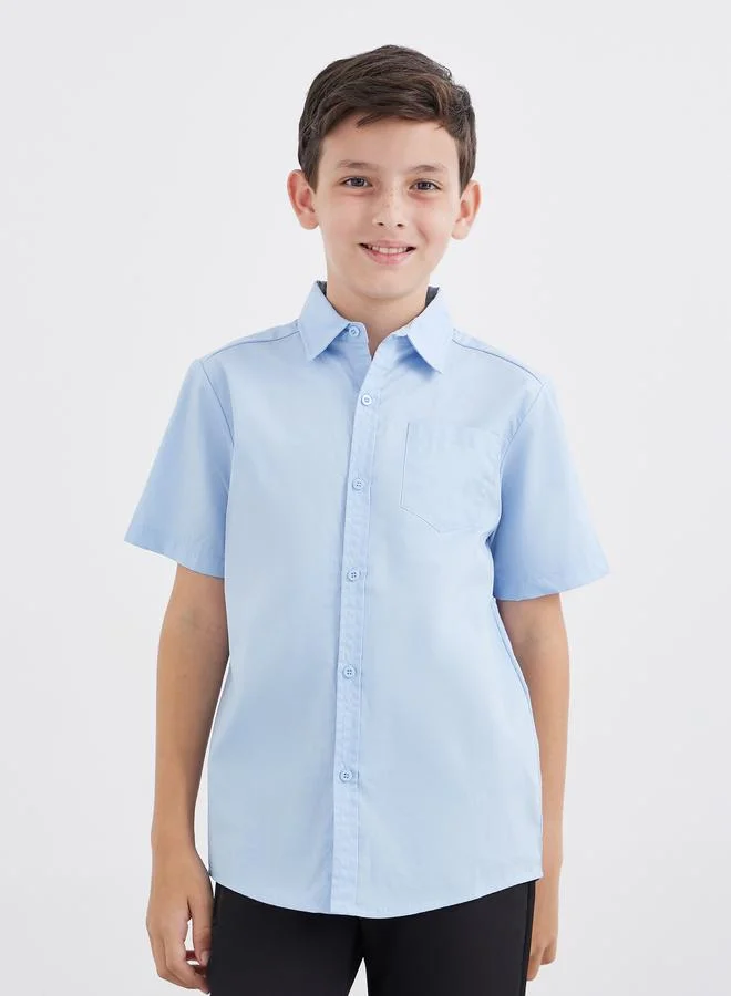 Styli Styli Boys School Uniform Light Blue Short Sleeves Shirt with Pocket