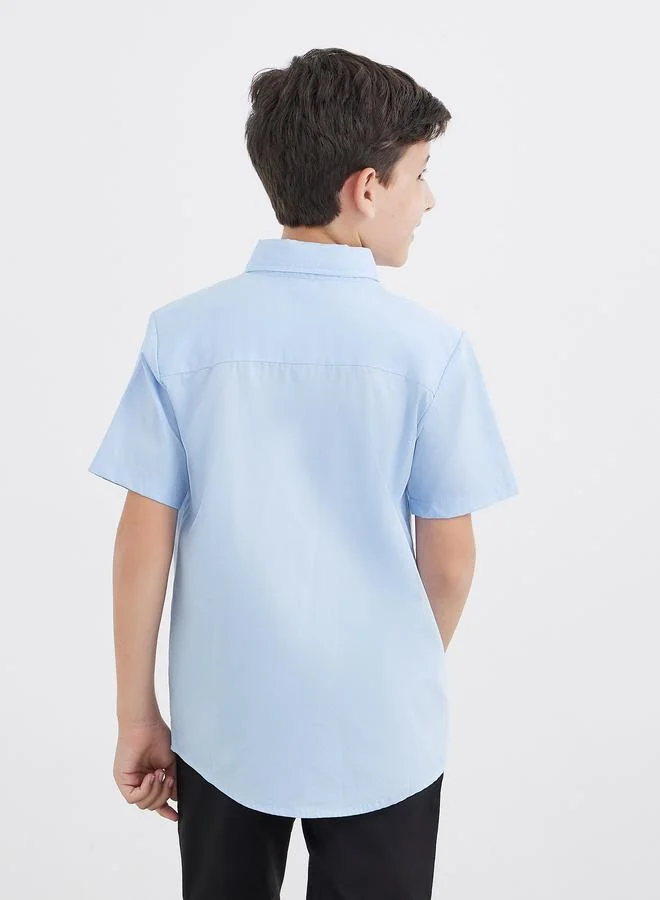 Styli Styli Boys School Uniform Light Blue Short Sleeves Shirt with Pocket