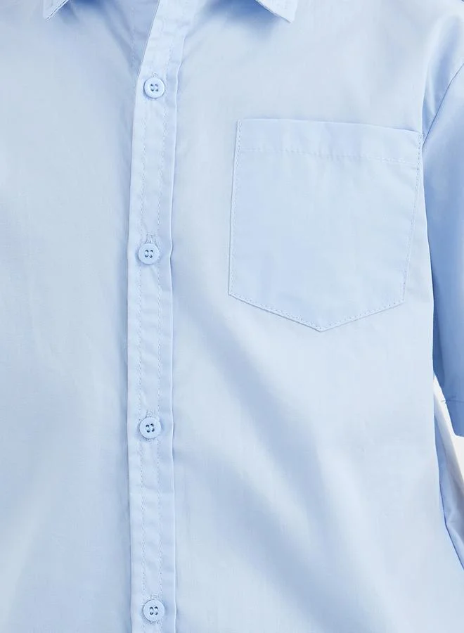 Styli Styli Boys School Uniform Light Blue Short Sleeves Shirt with Pocket