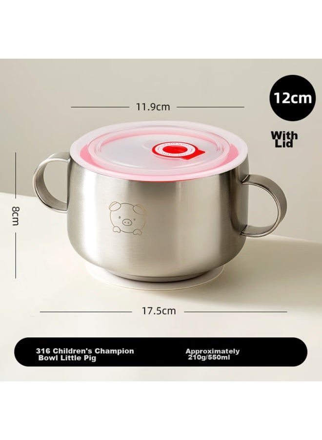 Onlycook 316l Stainless Steel Children's Bowl, Food-grade Baby Suction Cup Feeding Bowl, Infant Eating Utensils - Small Pig With Lid - Image 5