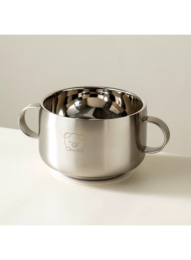 Onlycook 316l Stainless Steel Children's Bowl, Food-grade Baby Suction Cup Feeding Bowl, Infant Eating Utensils - Small Pig With Lid - Image 2