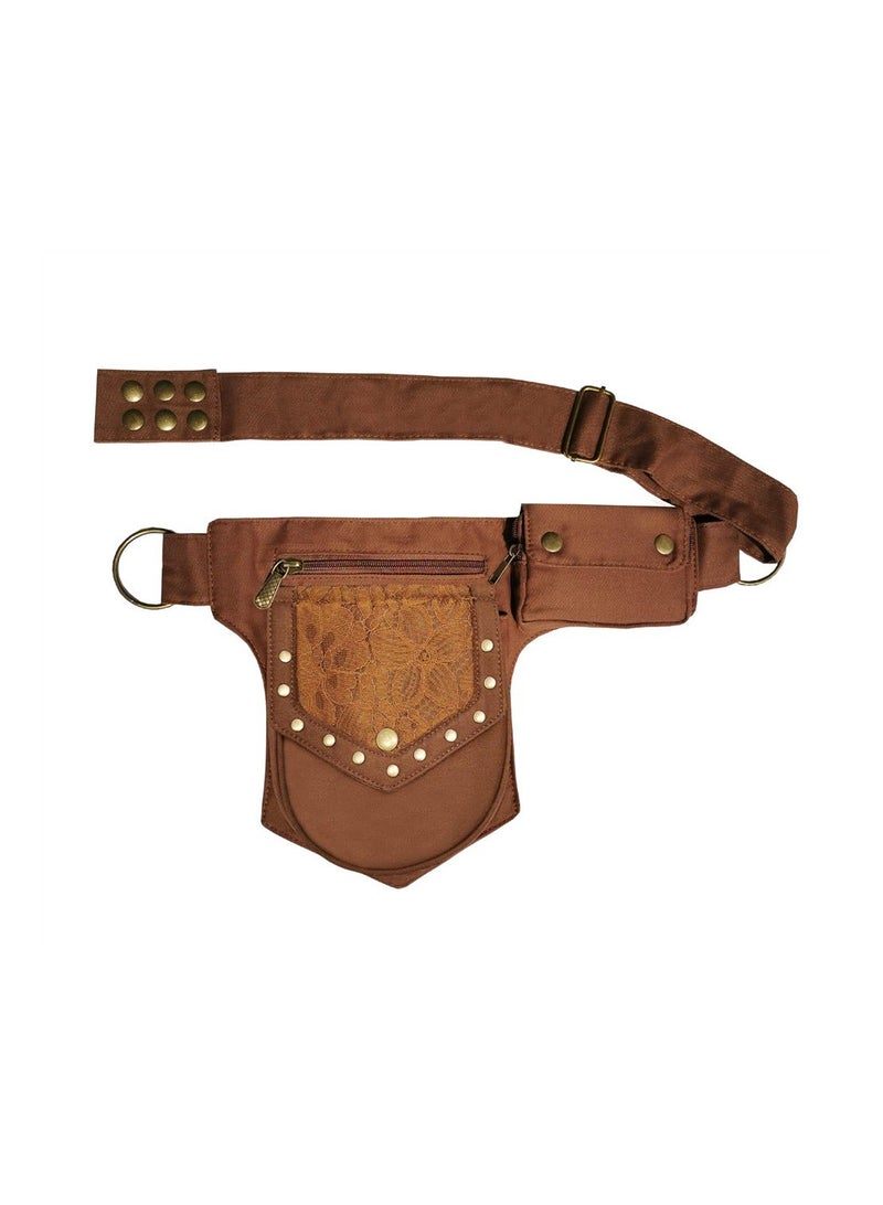 واي آند دي Vintage Drop Leg Bag for Women, Lace Waist Renaissance Festival Hip Belt Sports Hiking Travel, Brown - Image 1